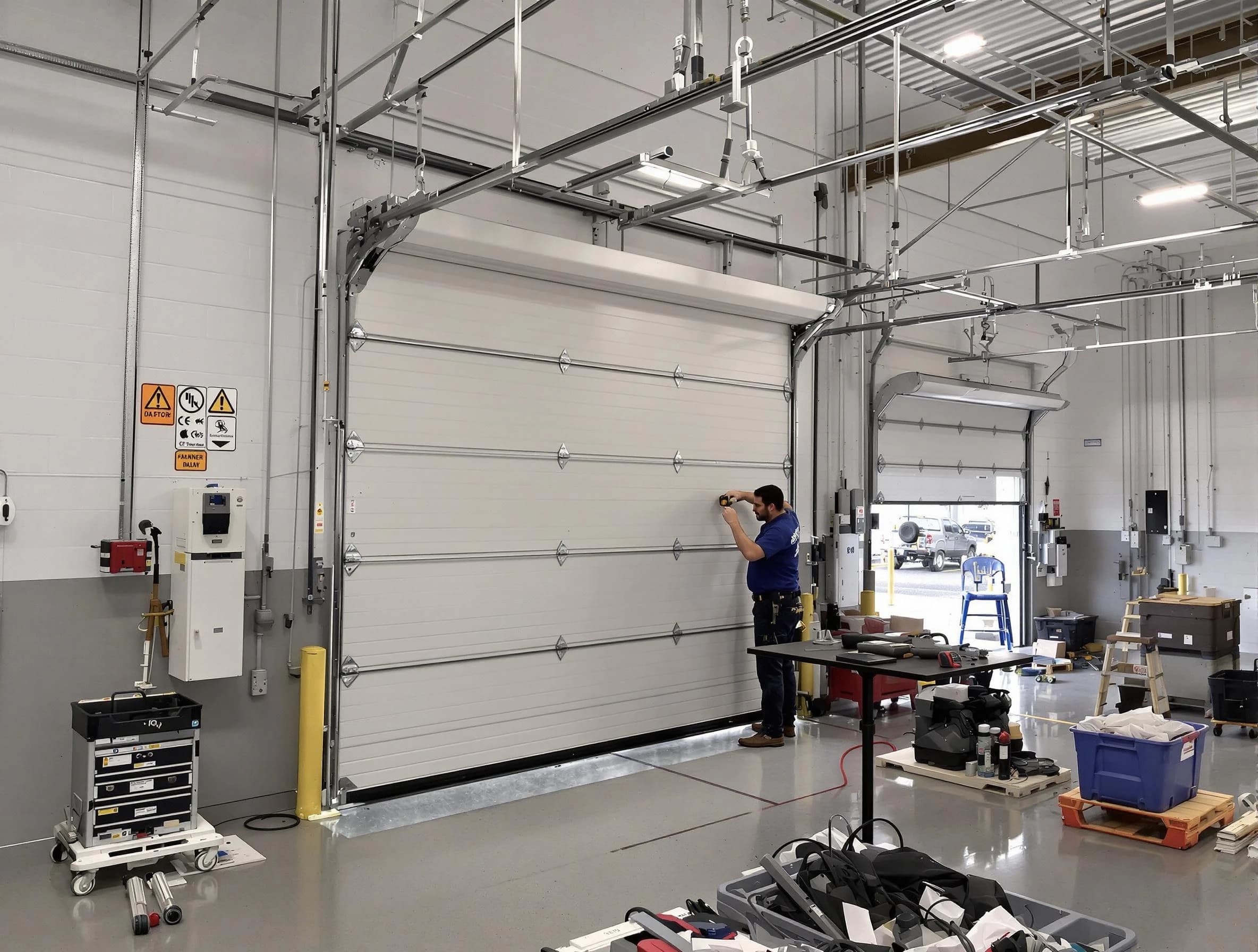 Commercial garage door repair being performed by Irvine Garage Door Repair expert in Irvine
