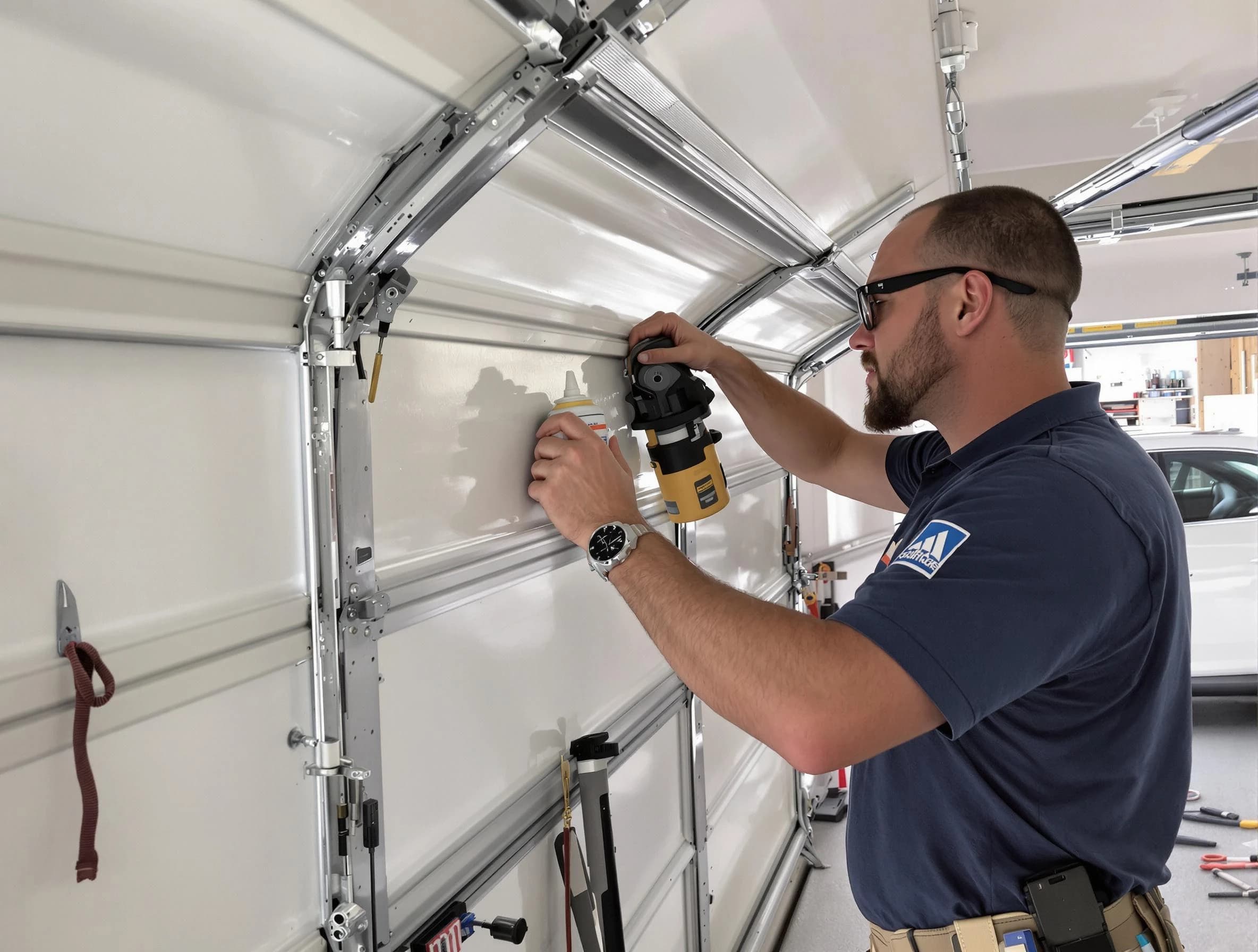 Irvine Garage Door Repair technician performing comprehensive noise reduction service in Irvine