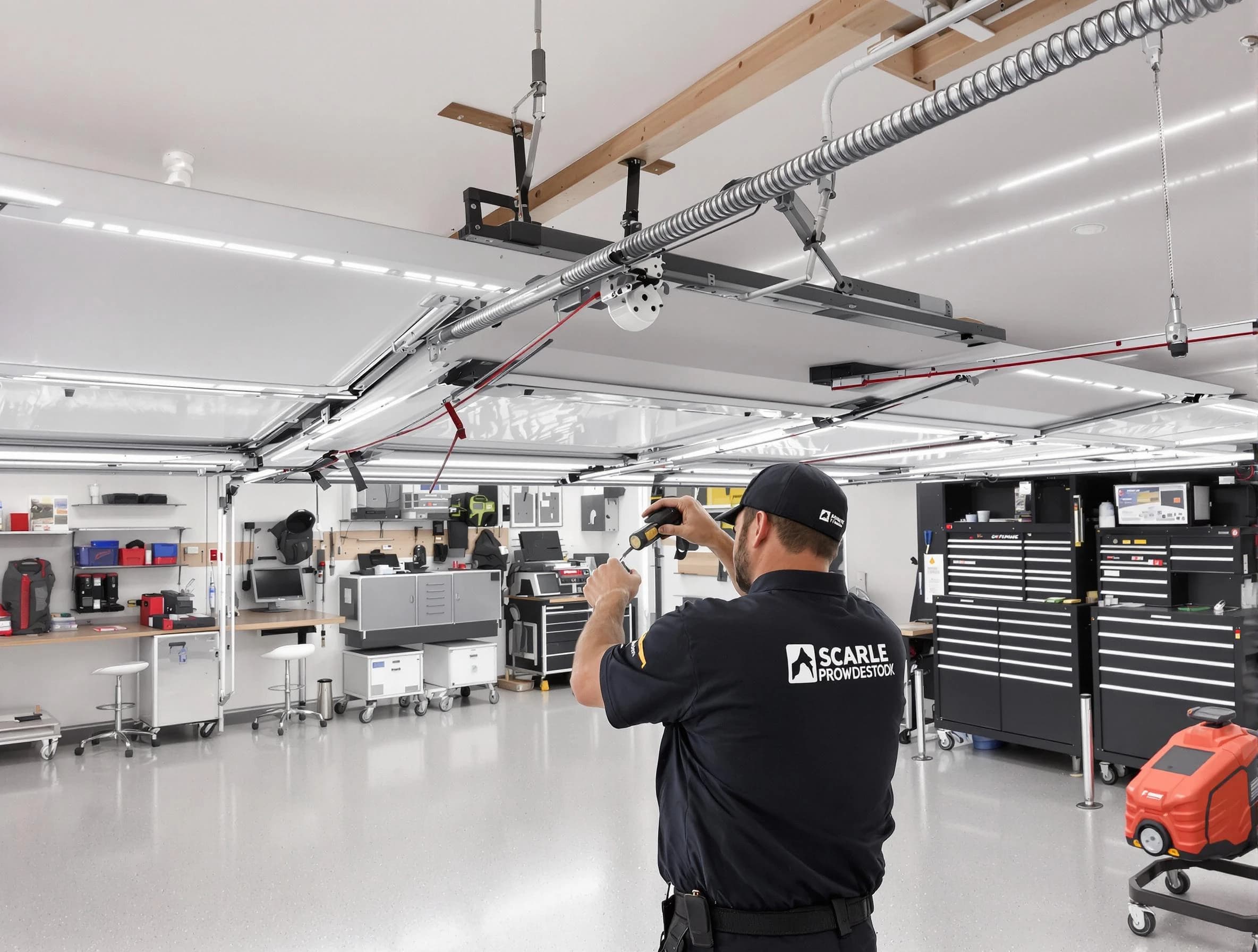 Irvine Garage Door Repair technician repairing overhead garage door in Irvine