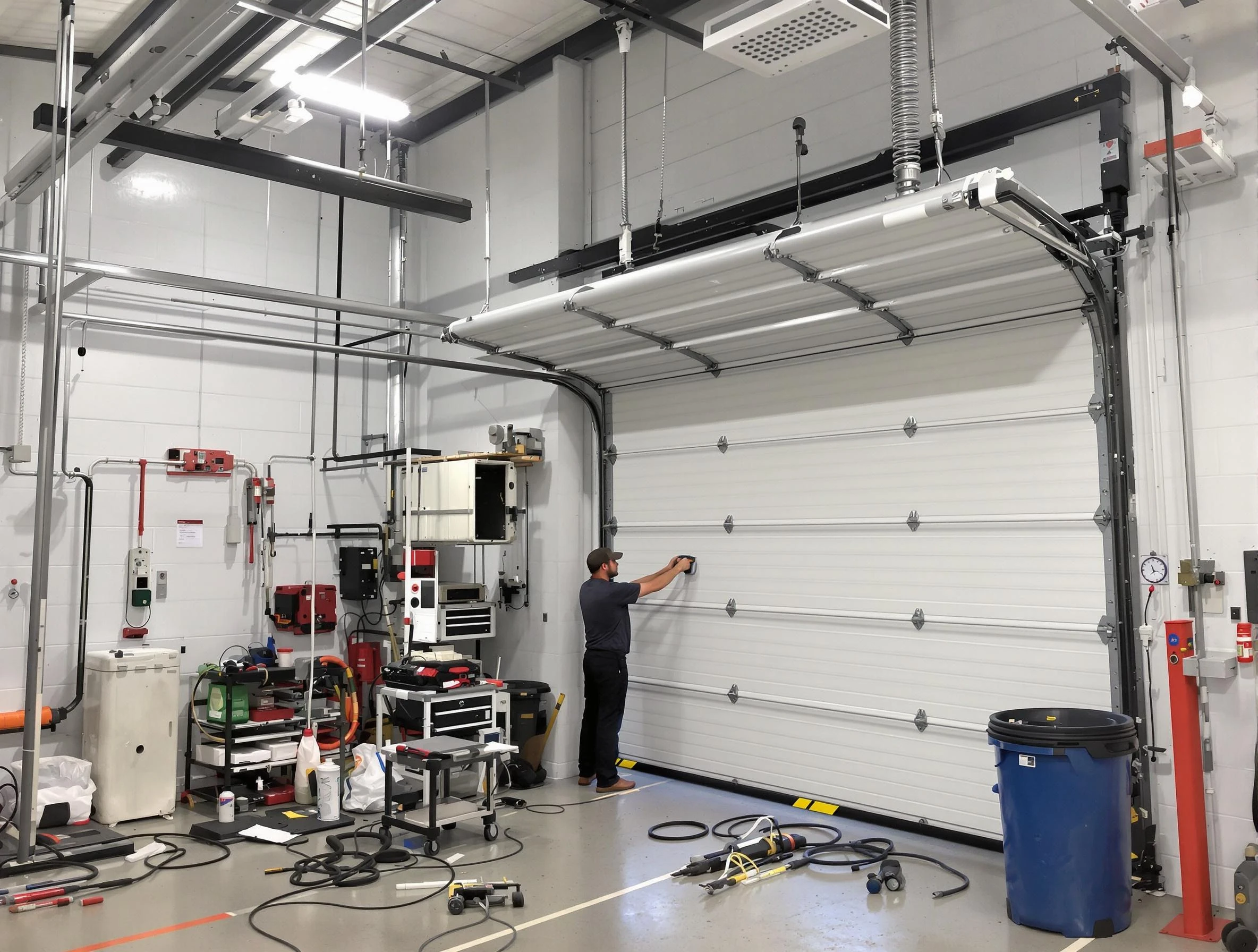 Irvine Garage Door Repair certified technician performing commercial door repair at a Irvine business facility