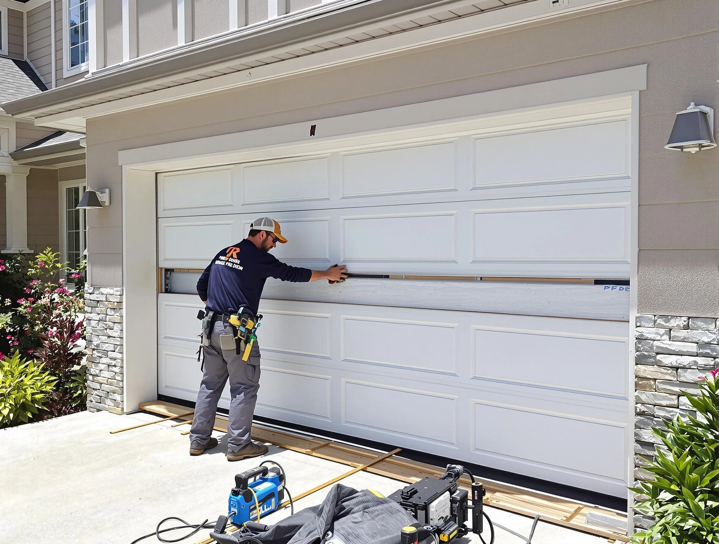 Irvine Garage Door Repair team performing complete garage door replacement at Irvine residence