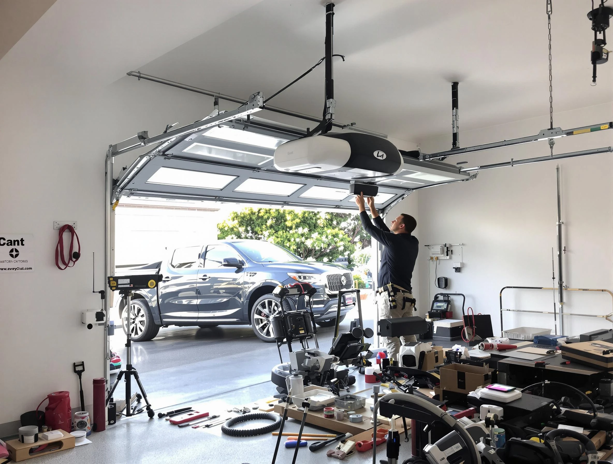 Irvine Garage Door Repair specialist installing smart garage door opener system in Irvine home