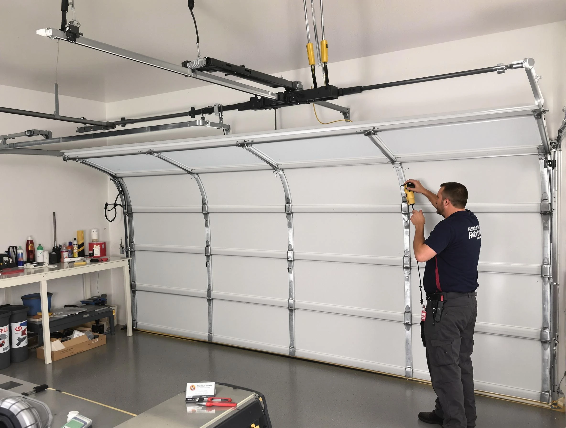 Irvine Garage Door Repair certified technician performing overhead door system repair in Irvine