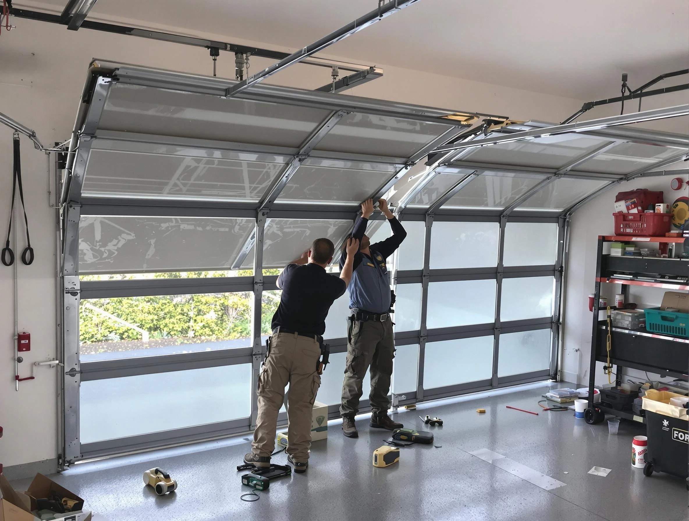 Irvine Garage Door Repair expert performing precise panel replacement on Irvine garage door