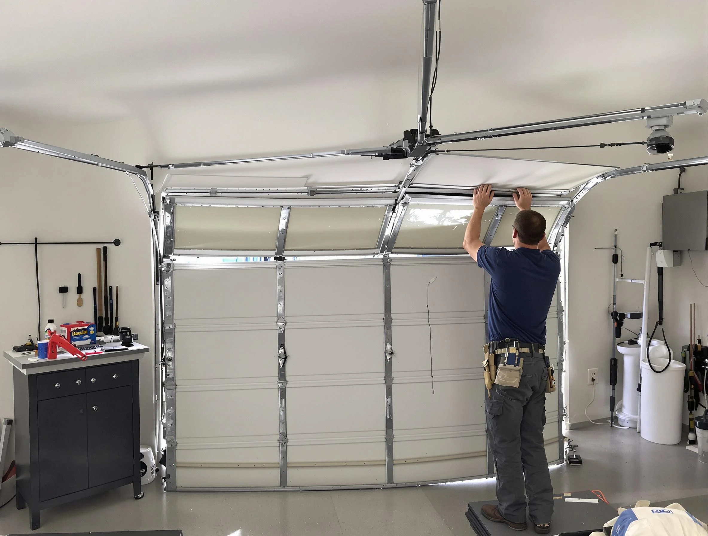 Irvine Garage Door Repair specialist performing precise section replacement on Irvine garage door